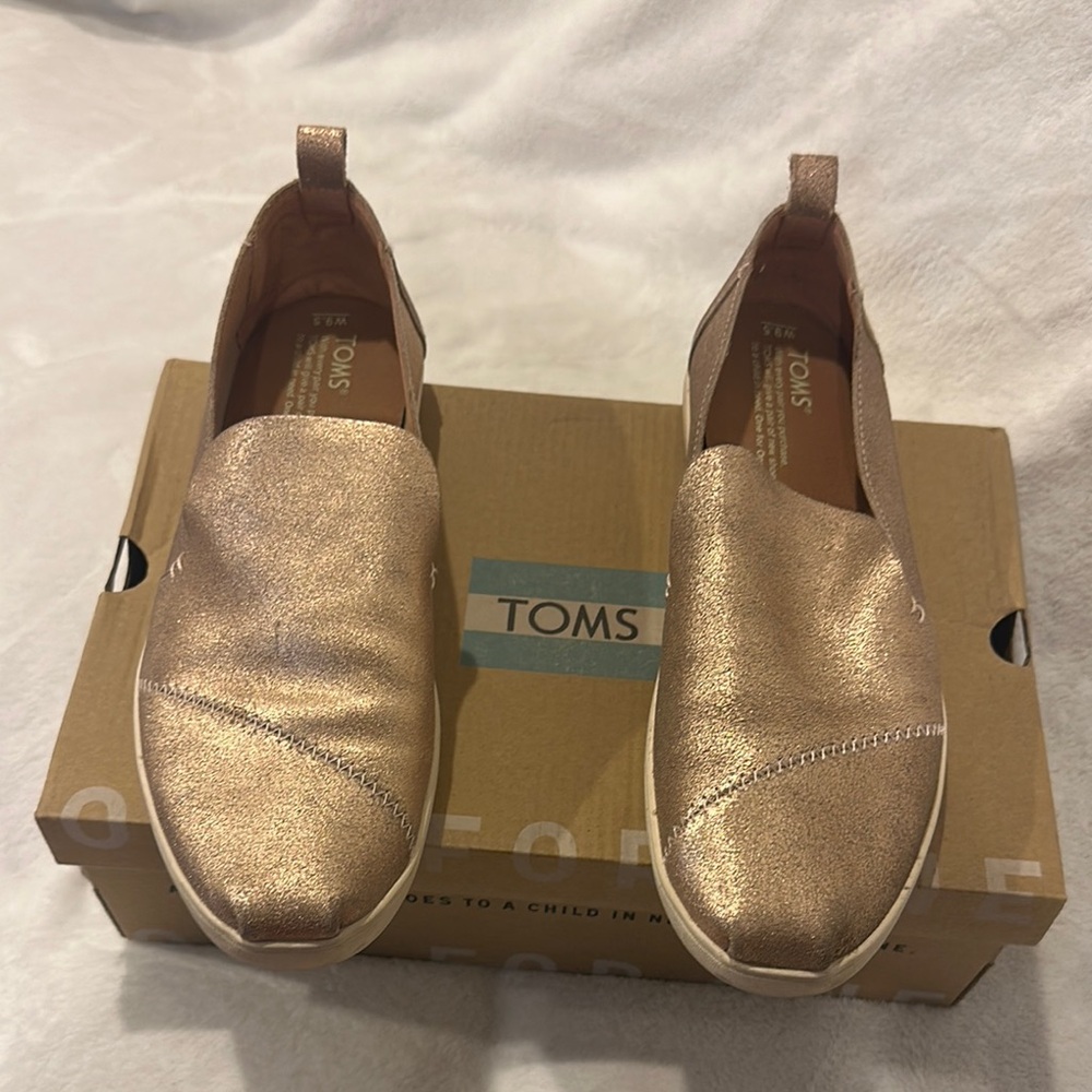 TOMS DECONSTRUCTED ALPARGATA ROSE GOLD METALLIC LEATHER WOMEN’S SHOES SIZE W9.5